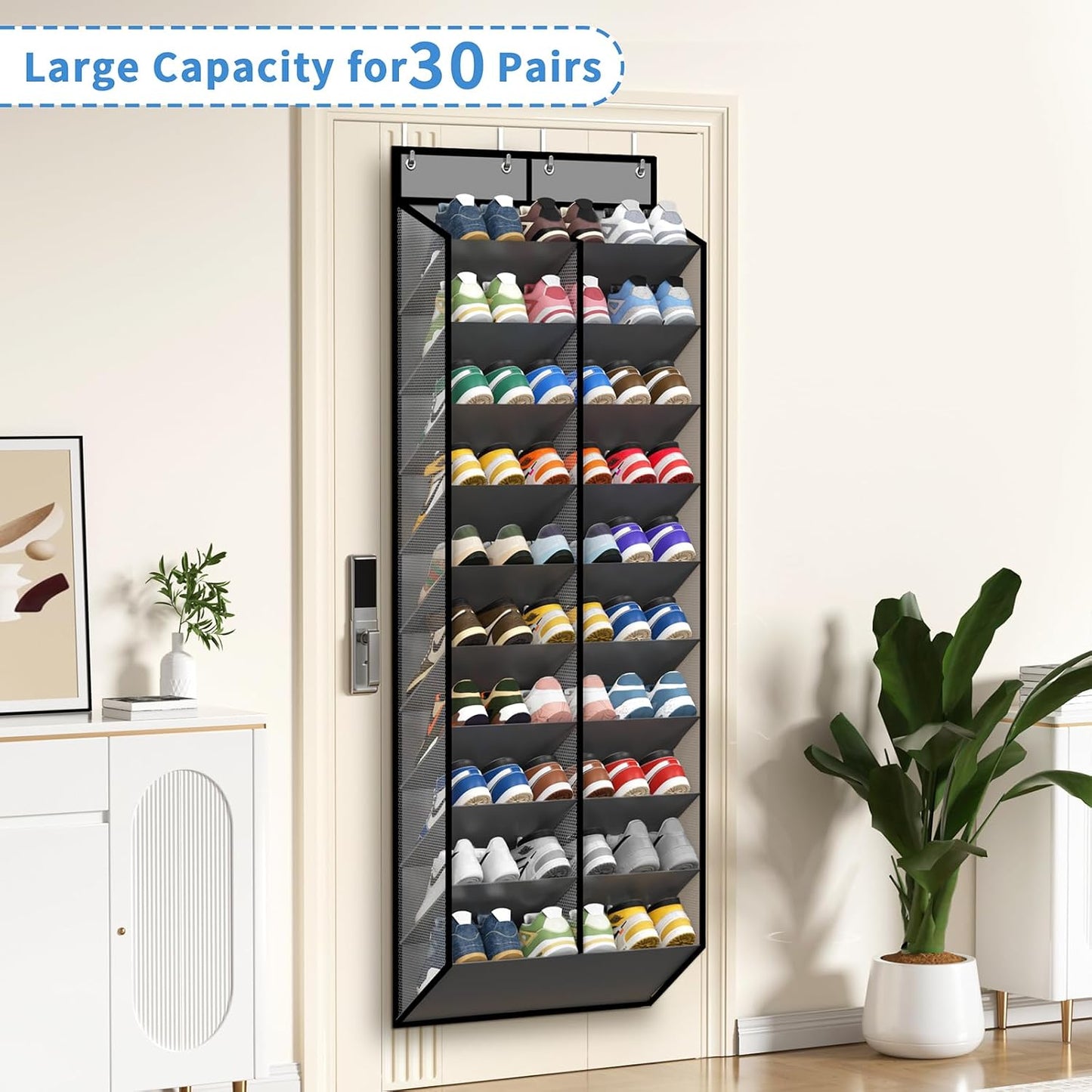 KEEPJOY Over The Door Shoe Organizer,Hanging Shoe Organizer 12 Mesh Pockets Shoe Organizer for Closet,Works Well for Men and Woman Kids Shoes Storage, 57.5×12.6inch(Beige)
