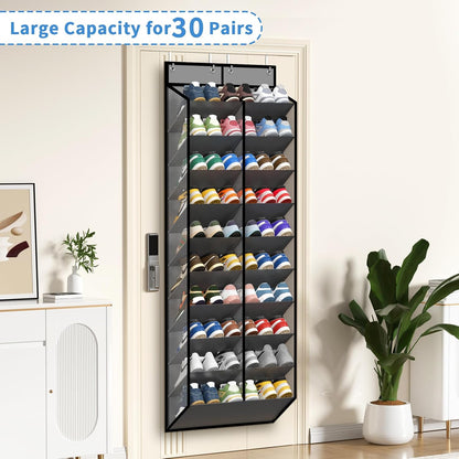 KEEPJOY Over The Door Shoe Organizer,Hanging Shoe Organizer 12 Mesh Pockets Shoe Organizer for Closet,Works Well for Men and Woman Kids Shoes Storage, 57.5×12.6inch(Beige)