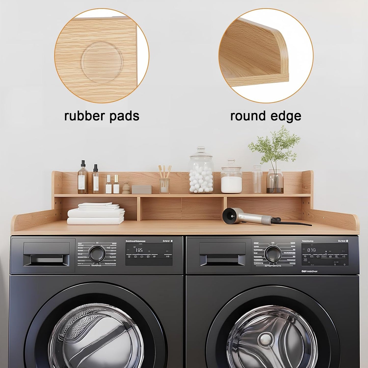 Washer Dryer Countertop with Shelf, 2-Tier Laundry Countertop Over Washer and Dryer, 54" x 27.55" Wooden Table for Folding Clothes for Laundry Room Organization and Storage (Black)