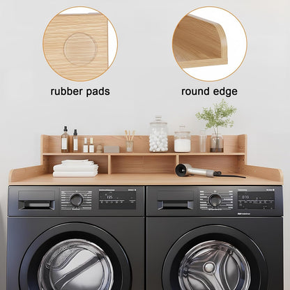 Washer Dryer Countertop with Shelf, 2-Tier Laundry Countertop Over Washer and Dryer, 54" x 27.55" Wooden Table for Folding Clothes for Laundry Room Organization and Storage (Black)