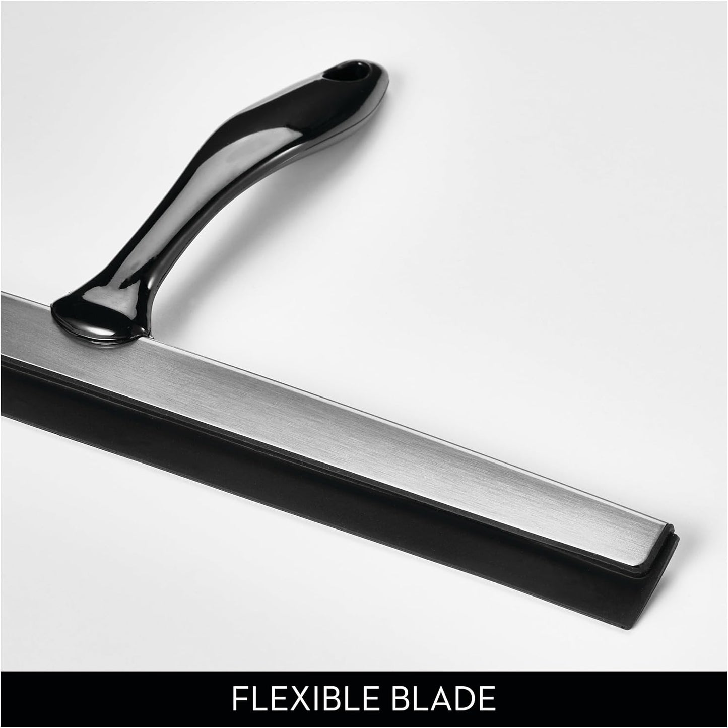 iDesign Zia Metal and Plastic Bathroom Squeegee for Shower, Glass Doors, Floors, Mirrors, with Suction Hook Holder , 12 Inches, Clear and Stainless Steel