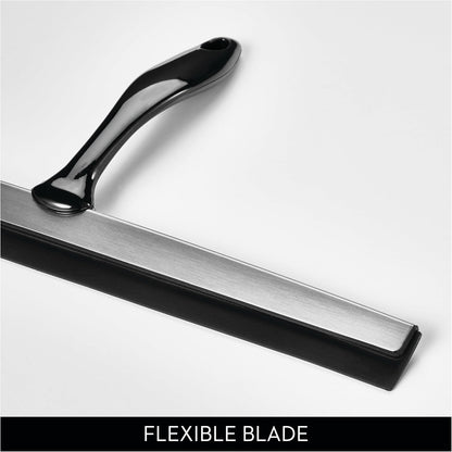 iDesign Zia Metal and Plastic Bathroom Squeegee for Shower, Glass Doors, Floors, Mirrors, with Suction Hook Holder , 12 Inches, Clear and Stainless Steel