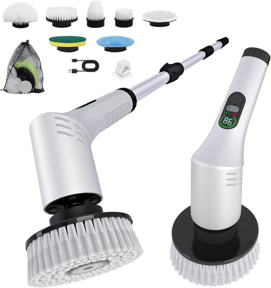 Electric Spin Scrubber,Cleaning Scrubber Brush Electric for Home with Power LCD Display,Cordless Bathroom Scrubber for Bathroom Tile Glass Cleaning,Adjusted Head Angle with 7 Replaceable Heads