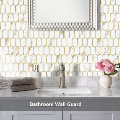 Vamos Tile Long Hexagon Peel and Stick Backsplash Tile - 10 Sheets Stick on Backsplash for Kitchen and Bathroom 12.4 x 12 Inch Glossy Wood Grain PVC Self Adhesive Mosaic Wall Tiles