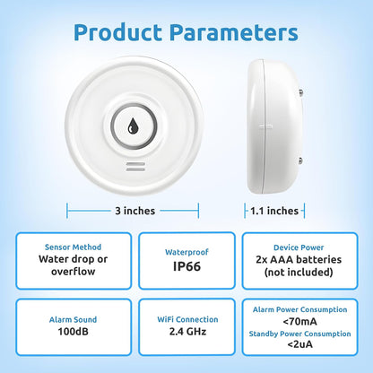 Drip Defender Pro Water Sensor | Wi-Fi Water Leak Detector for Home with 100dB Alarm, High Sensitivity, IP66 Waterproof, Easy Installation, Smart Moisture Alarm for Kitchens, Basements, and Bathrooms