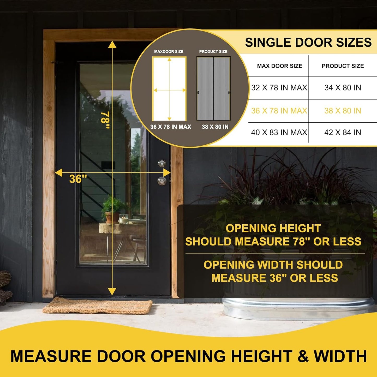 Magnetic Screen Door -Fit for Door Size:32x80 Inch, Hands Free Mesh Partition, Heavy Duty Screen Door Mesh Curtain Keeps Bugs Out, Frame Hook & Loop, Pet and Kid Friendly, Itself Size 34x82