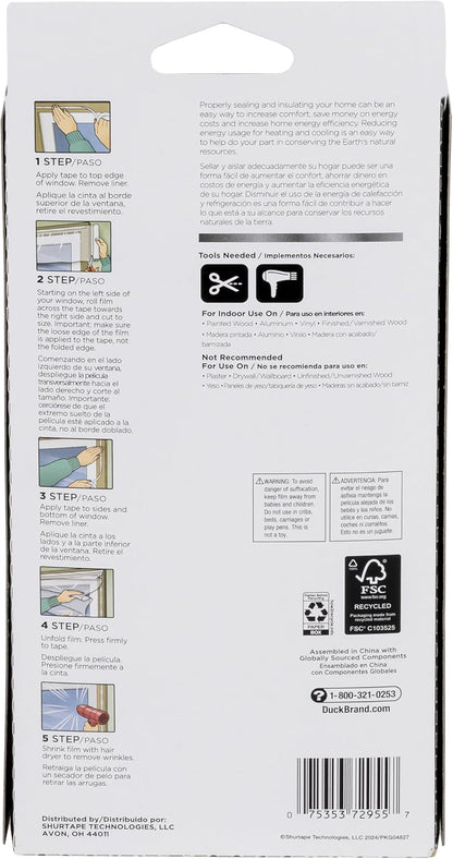 Duck MAX Strength Window Insulation Kit, Winter Window Seal Kit Fits up to 10 Windows, Heavy Duty Shrink Film Cuts to Size for Easy Indoor Installation, Window Tape Included,62 In. x 420 In., Clear