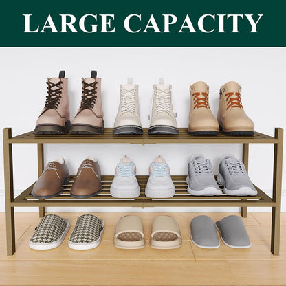 Smiry Bamboo Shoe Rack, 3 Tier Free Standing Wooden Shoe Organizer, Stackable Wood Shoe Storage Shelf for Closet, Entryway, 5 Horizontal Slats, 26.8"x11"x18.3", Natural