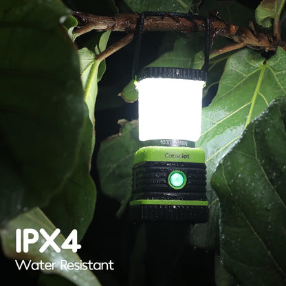 LED Camping Lantern Rechargeable, Consciot Camping Lights, 1000LM, 4 Light Modes, 4400mAh Power Bank, IPX4 Waterproof Tent Lights, Dimmable Flashlight for Emergency, Power Outages, USB Cable Included