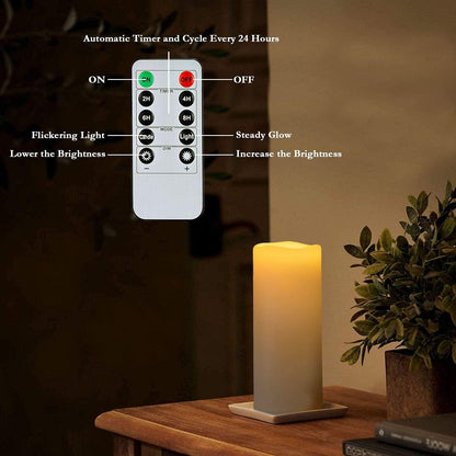 Homemory 6" 8" 10" x 4" Waterproof Outdoor Flameless Candles, Battery Operated Flickering LED Pillar Candles with Remote and Timers for Indoor, Plastic, Ivory White