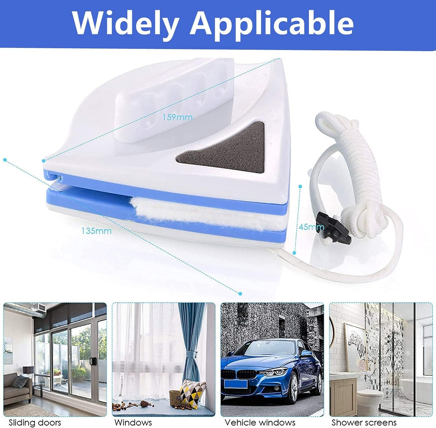 Magnetic Window Cleaner Tool Glass Wiper, Double Sided Window Cleaner Windows Cleaning Brush for High-Rise Household Cleaning Windows Thickness 0.1''-0.4'' (5-7mm)