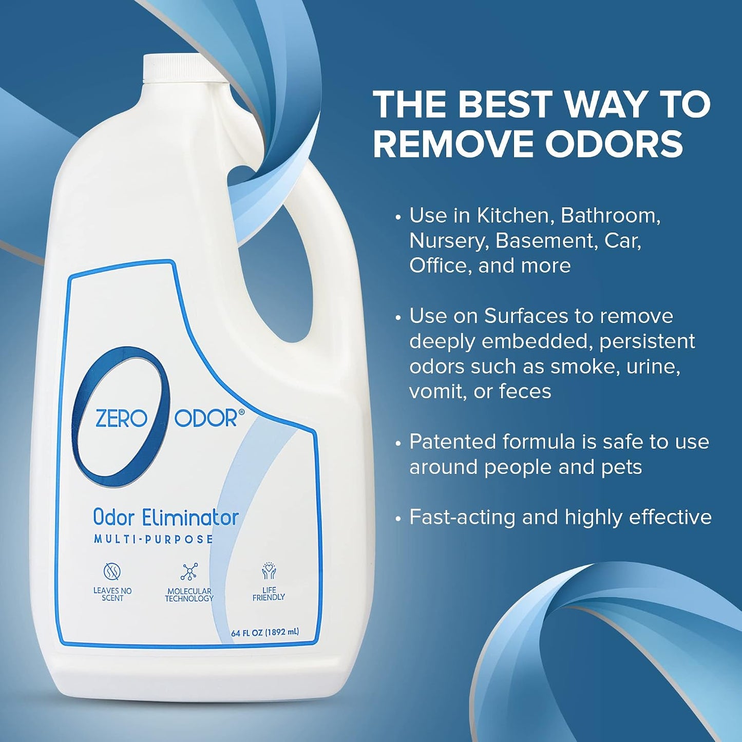Zero Odor – Multi-Purpose Odor Eliminator - Air & Surface Odor – Patented Technology for Bathroom, Kitchen, Fabric, Closet- Smell Great Again, 16oz