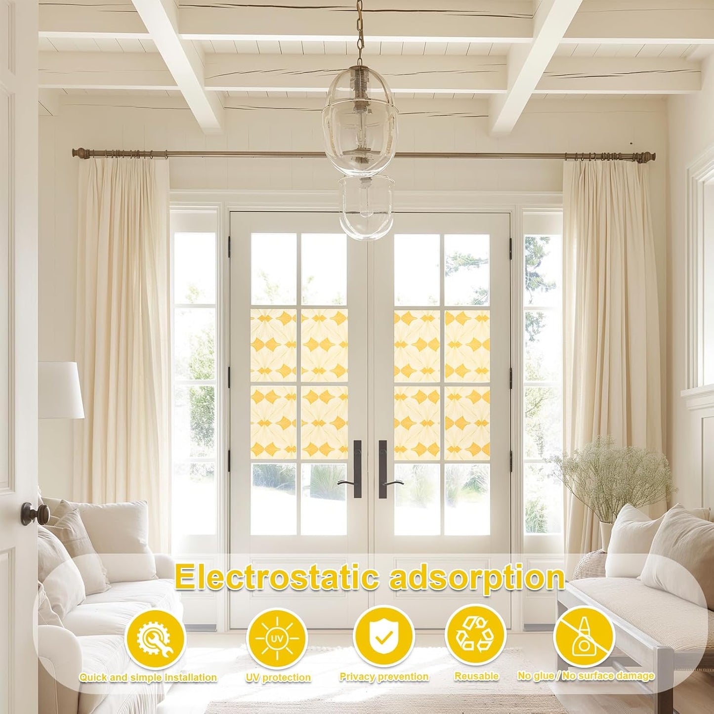 SOMWISE Frosted Glass Window Film, Heat Insulation, UV Block, Anti-Glare, One Way Privacy Tint, Static Cling for Home Bathroom Door, Renter Friendly, Day & Night Privacy