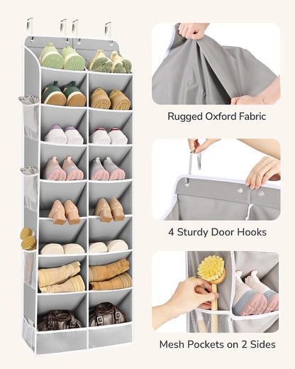 ULG Over The Door Shoe Organizer for Closet Fit 24-32 Pairs with Large Deep Pockets, Narrow Shoe Rack for Door Hanging Boots Storage, Black