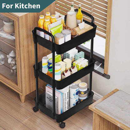 EZ COZY 3 Tier Rolling Cart, Plastic Diaper Cart Organizer with Wheels, Roller Cart for Diapers, Baby Nursery, Kitchen, Bathroom, Living Room and Bedside, White