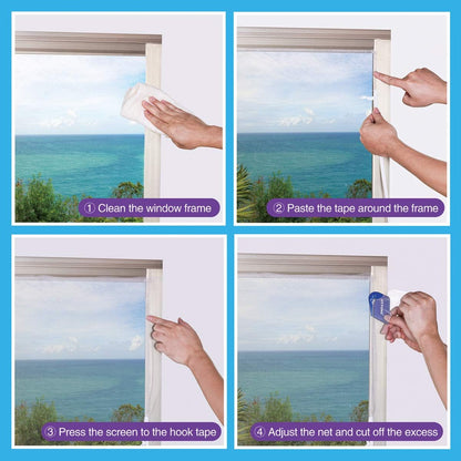DIY Window Screen Curtain, 2 Packs of Mesh Netting 51 * 61 inches with [Upgrade] Self-Adhesive Hook Tapes & Cutter, Suitable for Multiple Windows, White (Set of 2)