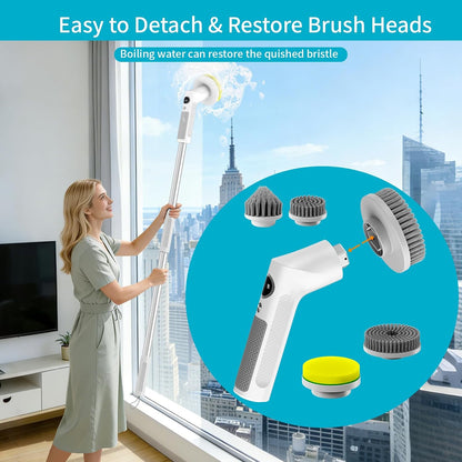 Electric Spin Scrubber, Cordless 20W High-Torque Cleaning Brush Bathroom Scrubber, IPX7 Waterproof Electric Scrubber with 6 Brush Heads, Extendable Long Handle Power Scrubber for Bathtub Floor