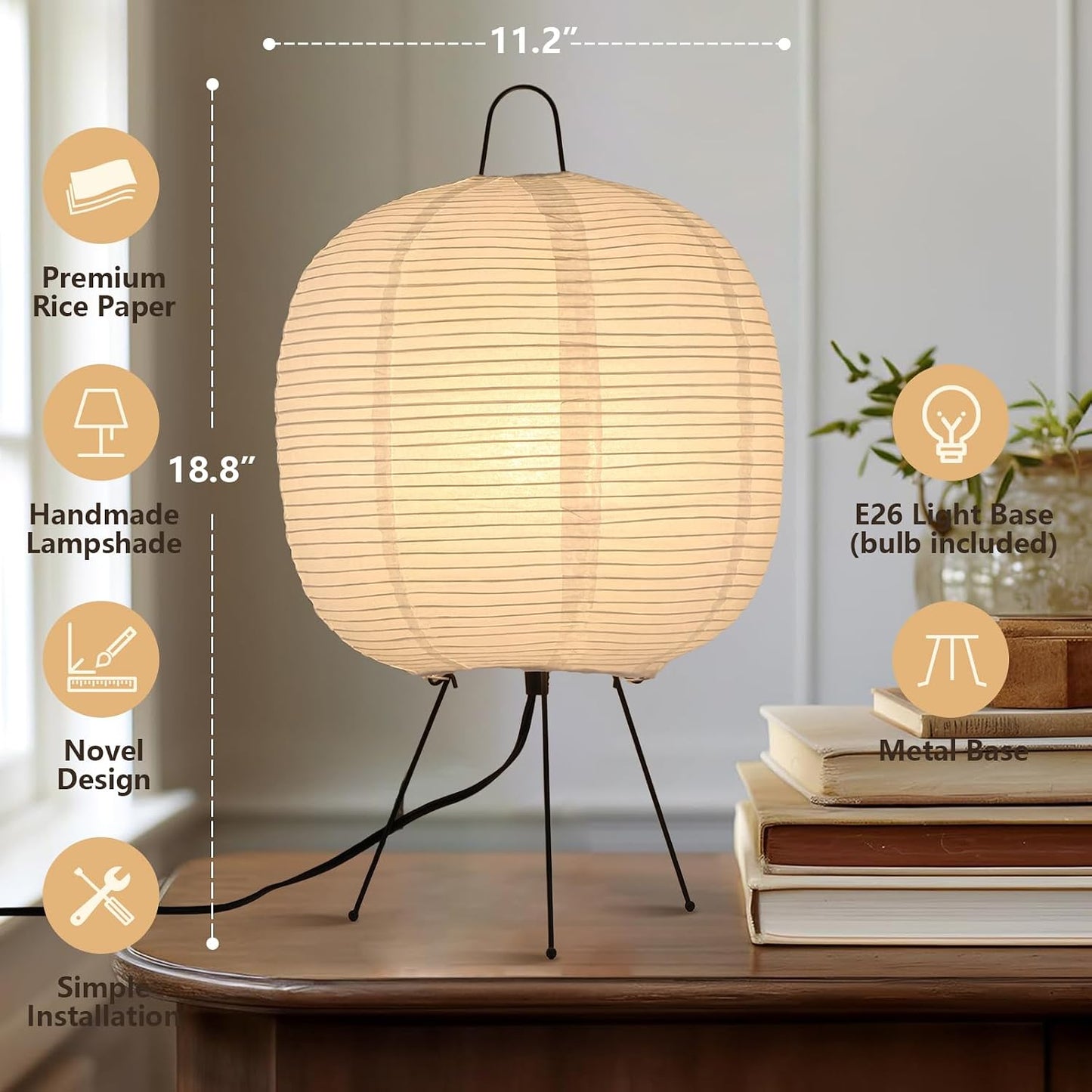 Small Rice Paper Lamp, Japanese Lamp Lantern Table Lamp, Paper Table Lamp, Lantern Lamps for Desk Bedrooms Bedside Night Light (Tower)