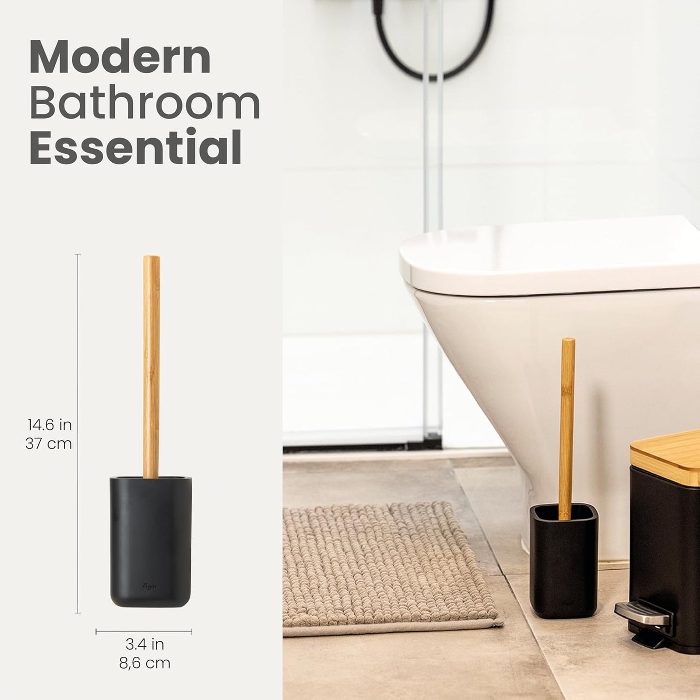 Vigar Zense Toilet Brush and Holder Set - Toilet Bowl Brush and Holder, Polyresin Stone Bathroom Accessory, Compact Toilet Cleaner Brush for Bathroom Decor and Toilet Accessories Set - White Marble