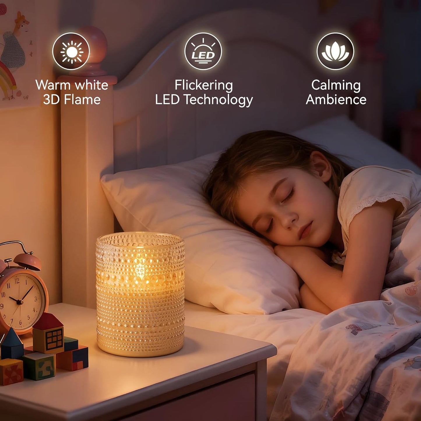 Dotted Glass Flameless Candles with Remote Timer, Real Wax Battery Operated LED Pillar Candles with 3D Flickering Flame for Festival Wedding Home Party Decor, 3" x 4", 4" x 5", Set of 2 (White)