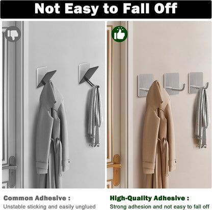 Livabber Adhesive Towel Hooks, 304 Stainless Steel Self Sticky Wall Hooks Waterproof Shower Hooks for Robe/Clothes, No Drilling Towel Hangers for Bathroom Kitchen Bedroom (Brushed Nickel, 6 Packs)