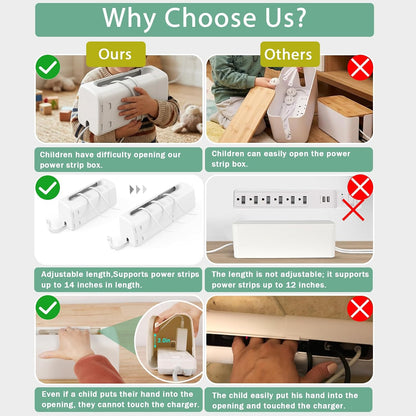 Babylush Baby Proof Power Strip Cover Box, 2 Pack | Adjustable Length,Baby Proof Cords,Baby Proof Surge Protector,Fits Most Power Strip,Lock System,Simple to Use,ABS