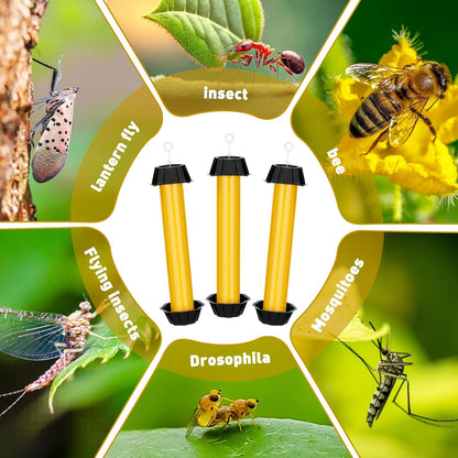 Qualirey 12 Pcs Sticky Fly Trap Fly Stick Indoor Outdoor Long Lasting Hanging Flies Bug Catcher Paper Tape Strips with Hook for Wasps Gnats Bug Insects Fruit Flies Mosquitoes (Stylish-3,Yellow)