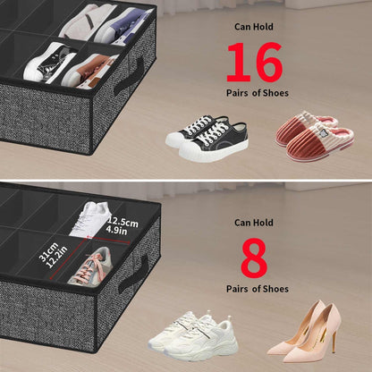 Onlyeasy Sturdy Under Bed Shoe Storage Organizer, Set of 2, Fit 12 to 24 Pairs, Underbed Shoes Closet Storage Solution with Clear Window, Breathable, L29.3 x W23.6 x H5.9, Linen-like Black, MXAUBSB2P