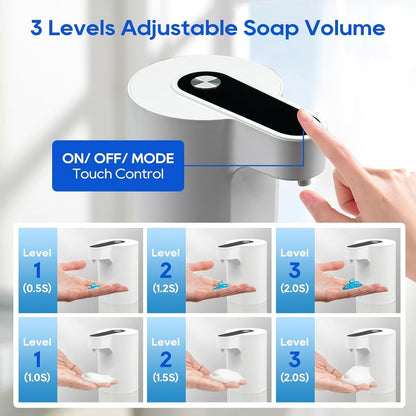 Automatic Soap Dispenser Touchless, Liquid & Foaming Soap Dispensers, USB Rechargeable Smart Hand Soap Dispenser, 3-Level Adjustable, 12.2oz/360ml (Gel Version and Foam Version)