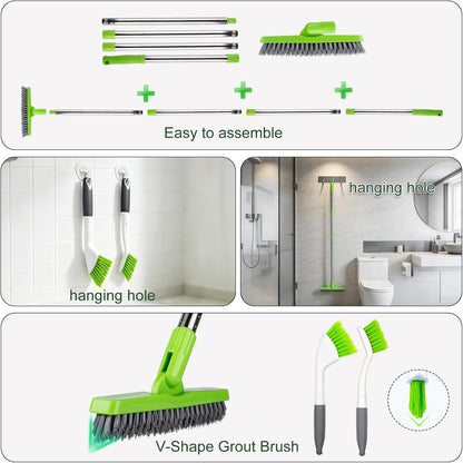 Grout Brush with Long Handle & Groove Gap Scrub Brush, Grout Cleaning Brush,V-Shape Grout Scrub Brush,Grout Cleaner Brush for Bathroom,Tile,Baseboard, Kitchen, Space Window Track, Corner