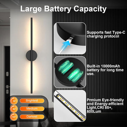 Tartek Battery Operated Wall Sconces Set of Two, Rechargeable Wall Lights with Remote Control, Dimmable 3000K-6000K LED Wall Lamp, 360°Rotate, Long Wireless Sconces for Living Room, Bedroom