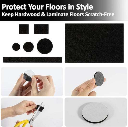 182PCS Felt Furniture Pads - Chair Leg Floor Protectors Hardwood Seven Sizes Black Felt Pads Furniture Chair Protectors Premium Furniture Feet Pads Table Leg Pads Self-Stick Design