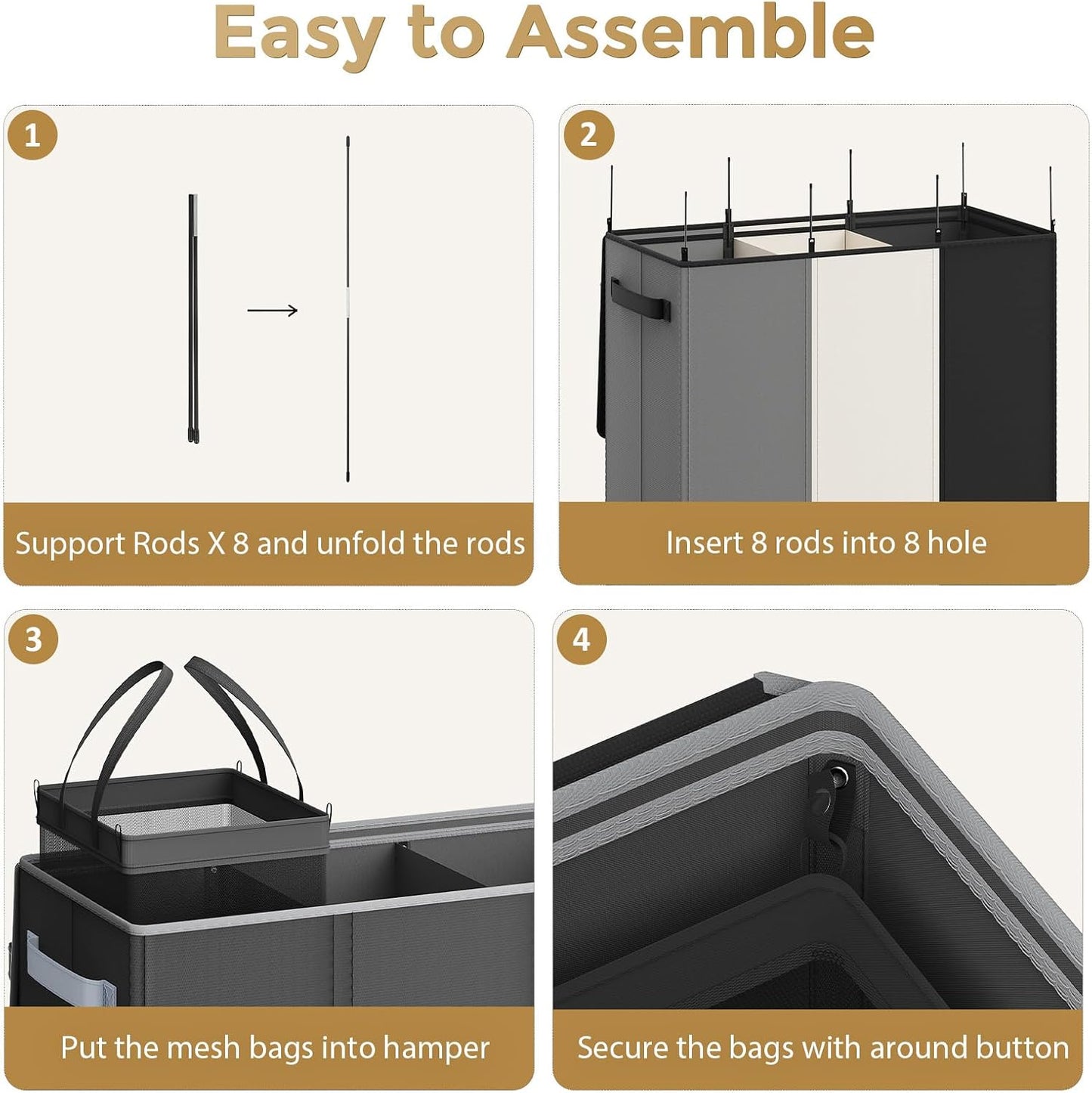 Optish 180L Laundry Hamper 3 Section, Large Laundry Hamper with Lid, Dirty Clothes Hampers with 3 Inner Bags, Laundry Basket Organizer for Laundry, Bedroom, Bathroom, Hamper 3 Compartment, Black