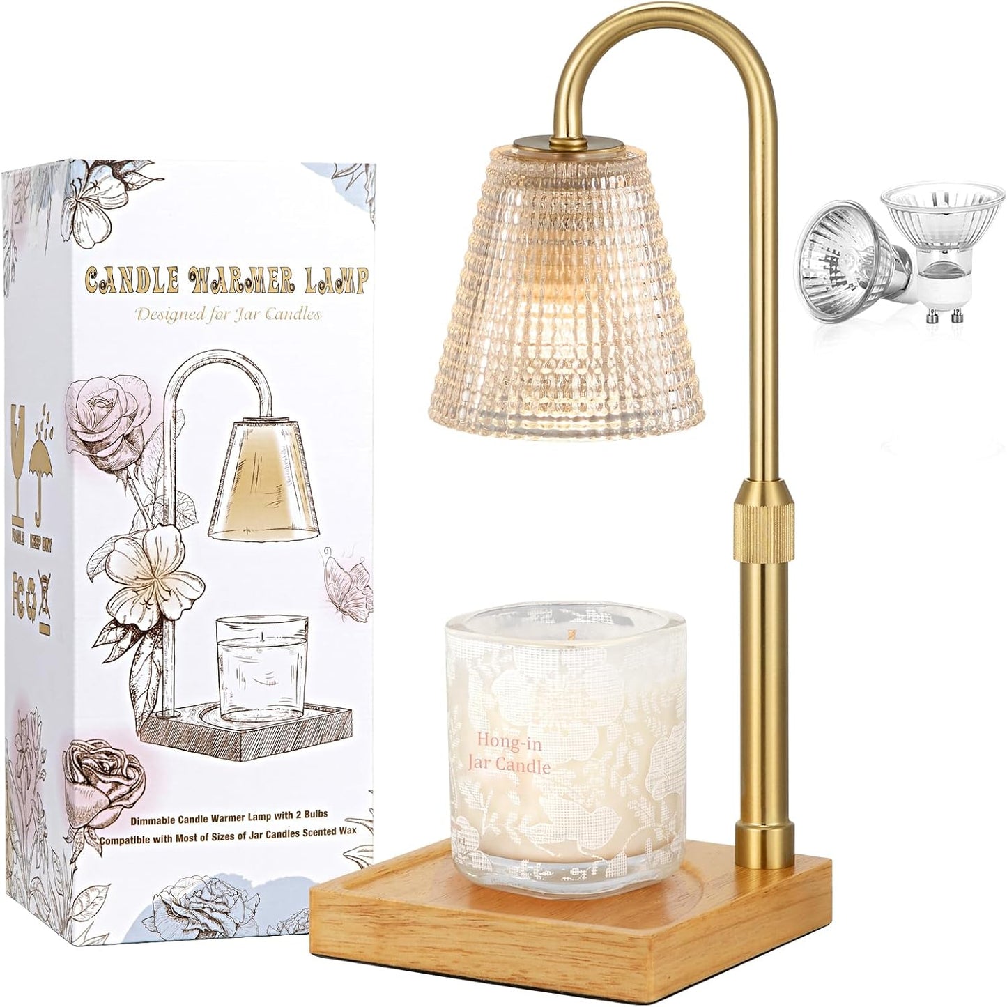 Hong-in Candle Warmer Lamp with Timer-Dimmable Adjustable Height Candle Lamp Warmer, Birthday Gifts for Women Mom Her, Housewarming Office Home Decor,Wax Warmer for Scented Wax Jar Candles