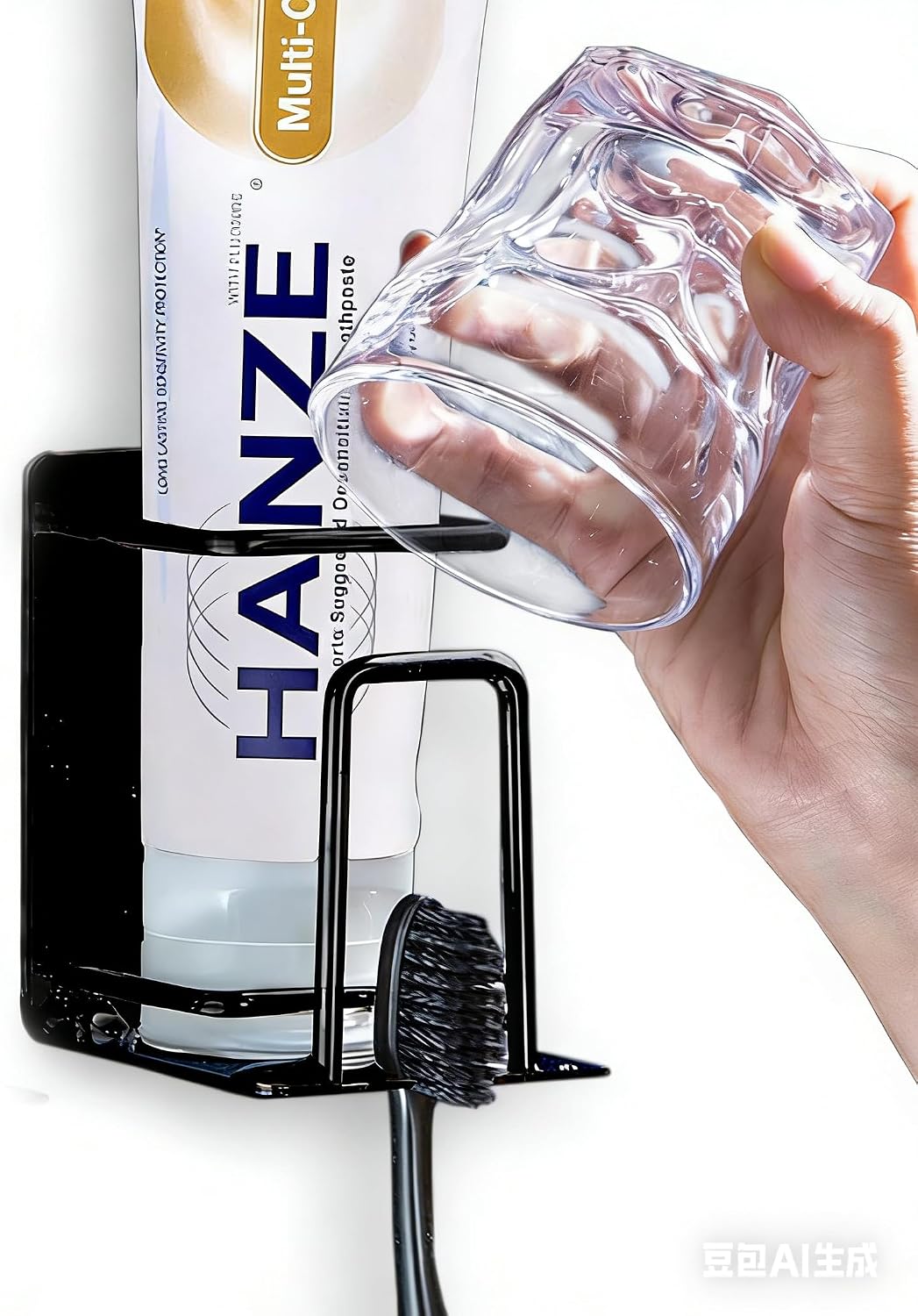 HANZE 2 Pack Toothbrush Holder 304 Stainless Steel Adhesive Wall Mounted 3 in 1 with Toothbrush Holder Toothpaste Holder and Cup Holder for Bathroom Shower