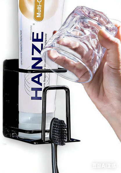 HANZE 2 Pack Toothbrush Holder 304 Stainless Steel Adhesive Wall Mounted 3 in 1 with Toothbrush Holder Toothpaste Holder and Cup Holder for Bathroom Shower