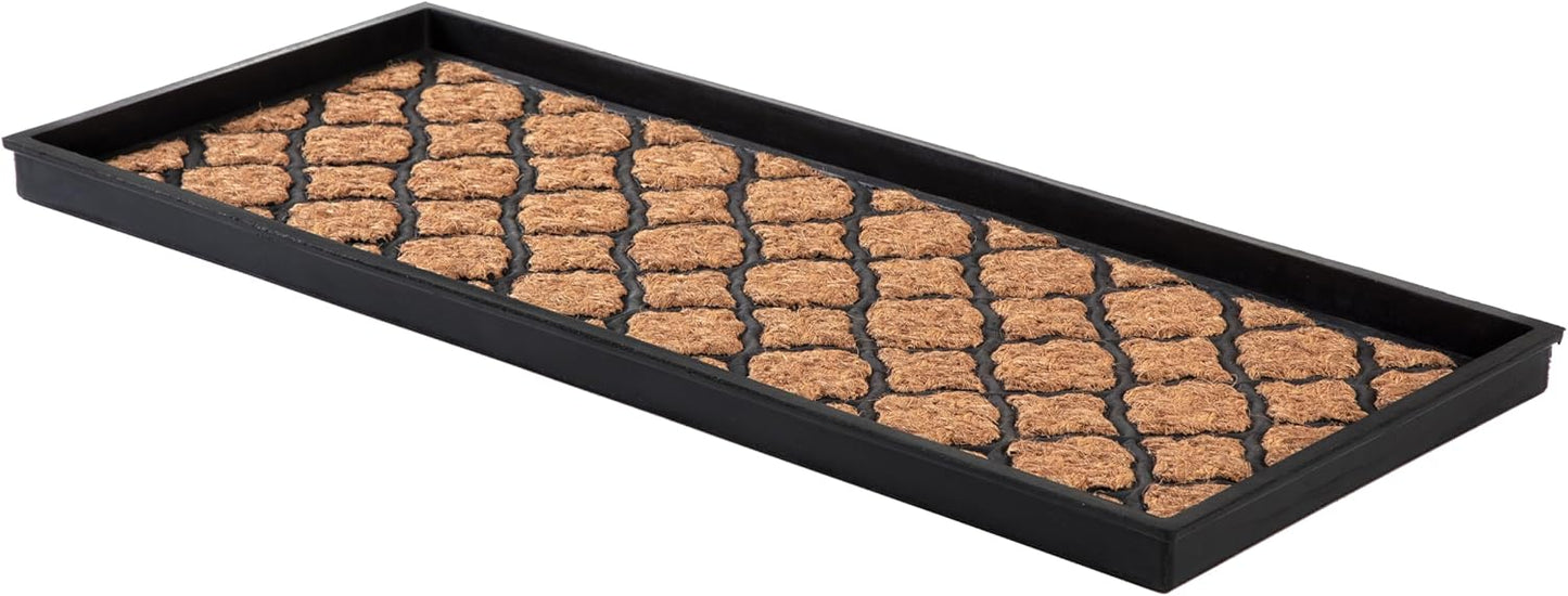 Anji Mountain Heavy Duty Waterproof Rubber Shoe Storage Mat Organizer/Boot Storage Tray Multi Use for Entryway with Coir, Tan Insert, Fits 4 Pair (46.5" Wide)