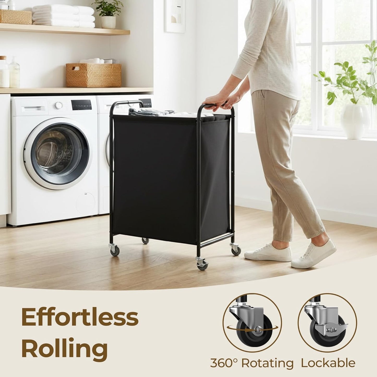 GRANNY SAYS 2 Section 130L Laundry Sorter, Large Laundry Hamper Basket with Wheels and Handles, Durable and Sturdy Rolling Cart for Laundry Room, Hotel, Bedroom, Beige