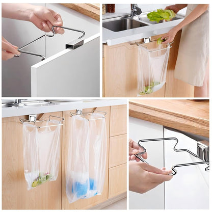 Metal Trash Bag Holder for Kitchen,Office,Dorm Room,Hanging Trash Can, Under Cabinet Hanger Rack,Space Saving Garbage Hook,Bag Holder for Plastic Bags (Black, 9.3 * 5.9'')