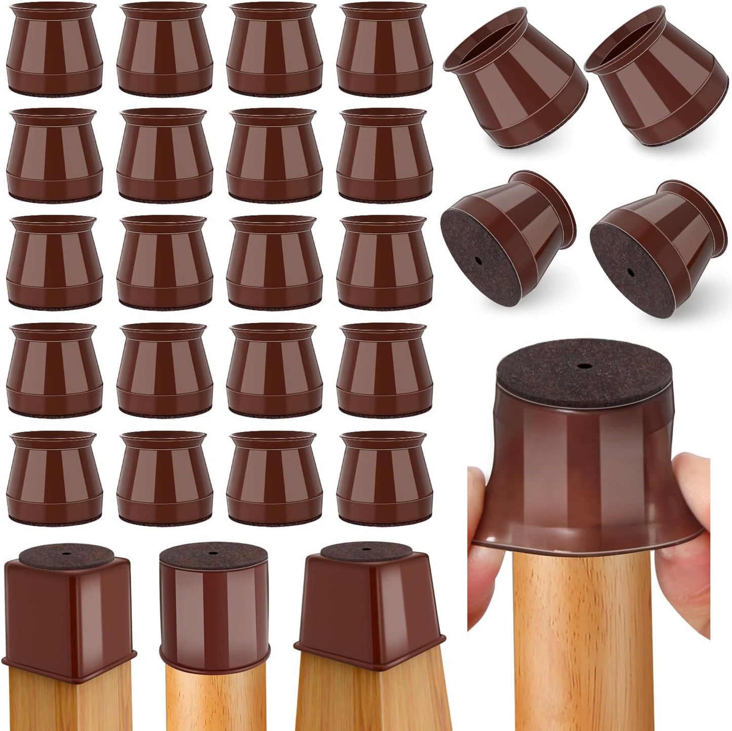 Ansible 24 Pcs Chair Leg Floor Protectors Square, Silicone Felt Furniture Leg Pads Caps Covers for Hardwood Floors (Fit:1-1/16" to 1-5/8")