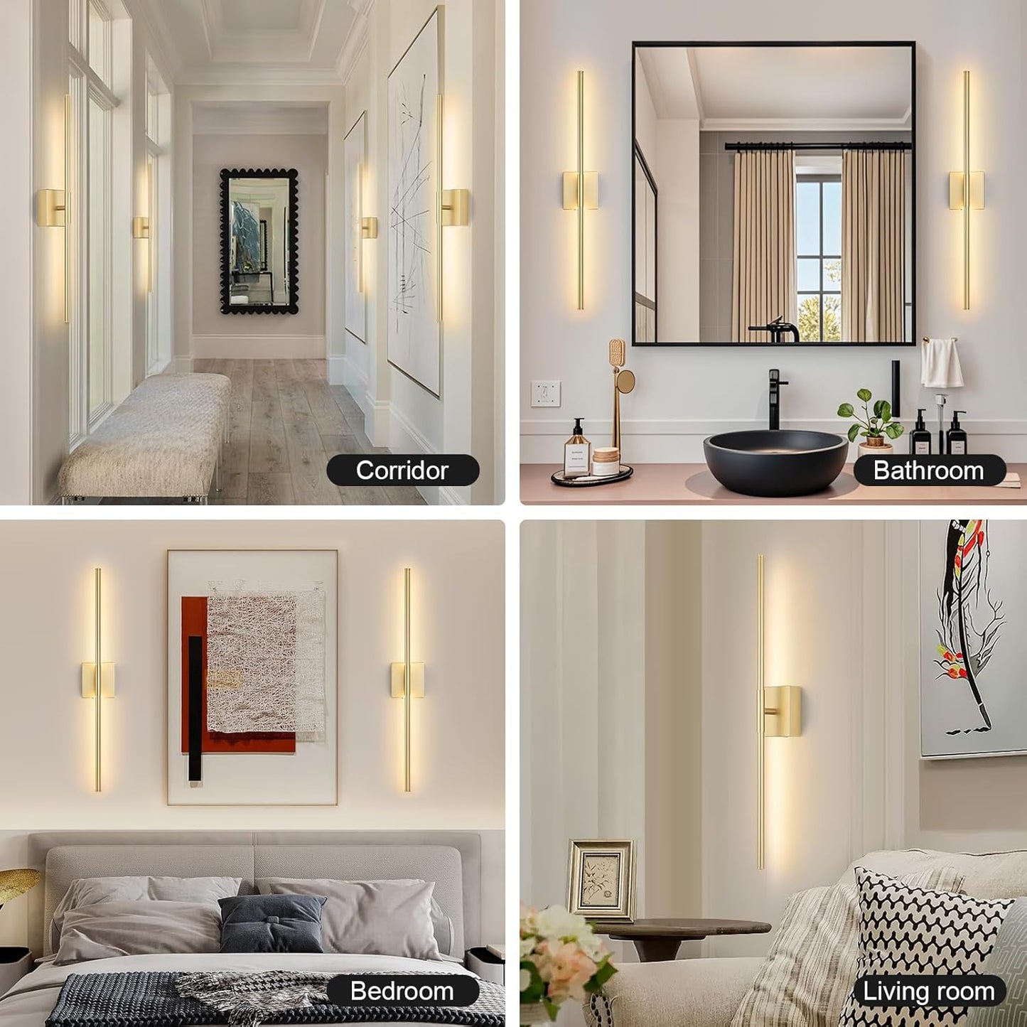 Battery Operated Wall Sconce Set of Two with Remote Control, 3000K-6000K Dimmable Black Wall Lights, Timable LED Wireless Wall Sconces, 350° Ratate for Bathroom, Living Room, Hallway 29.1 Inch