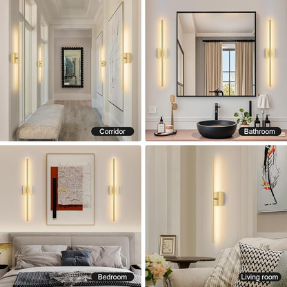 Battery Operated Wall Sconce Set of Two with Remote Control, 3000K-6000K Dimmable Black Wall Lights, Timable LED Wireless Wall Sconces, 350° Ratate for Bathroom, Living Room, Hallway 29.1 Inch
