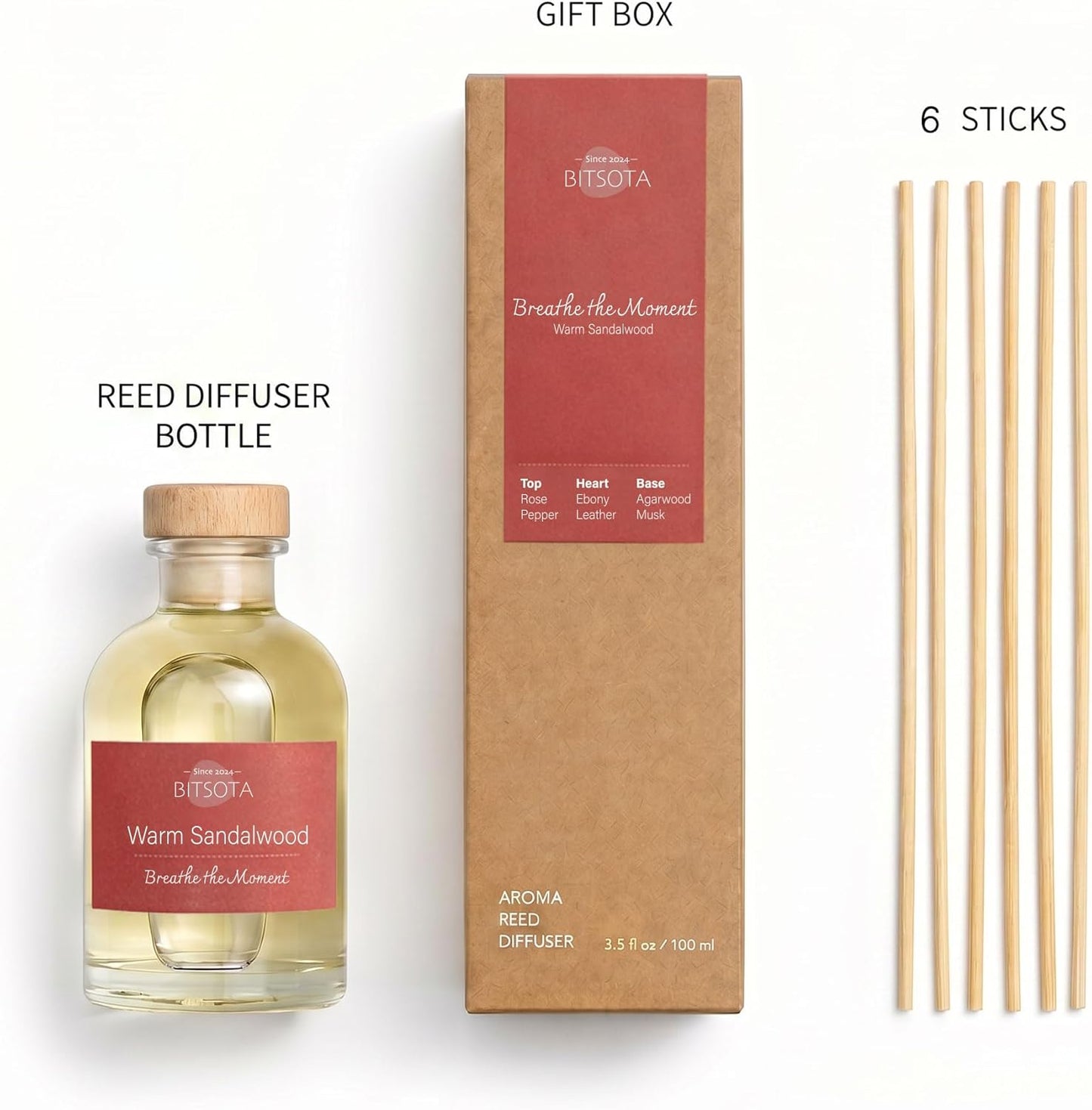 Natural Reed Diffuser Set, Fresh Lemon 3.52 oz (100ml) Scented Diffuser with Sticks Home Fragrance Reed Diffuser for Bathroom Shelf Decor, Ideal Gift for Woman