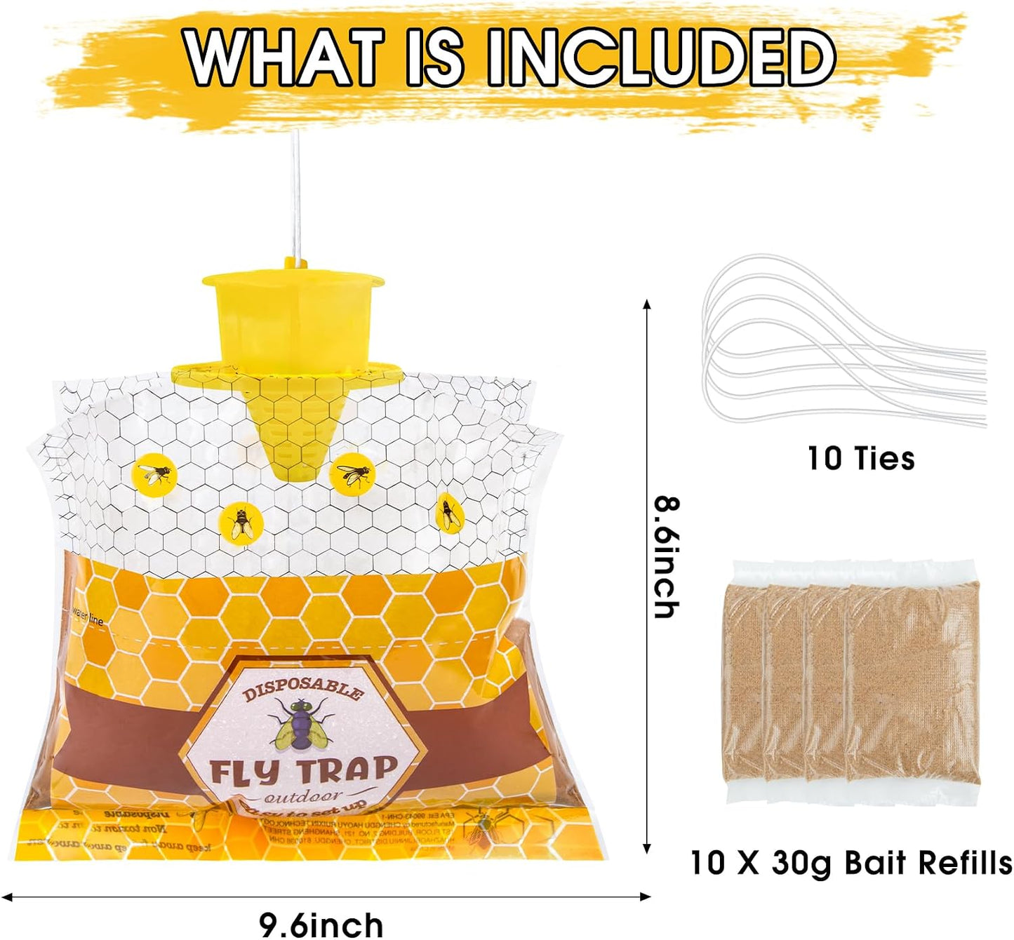 15 Big Fly Traps Outdoor Hanging, Wasp Trap Fly Bags Outdoor Disposable, Fly Bait Hunter Catcher Control Killer Repellent Outdoors, Ranch Fly Trap for Mosquito Bug Carpenter Bee Yellow Jacket