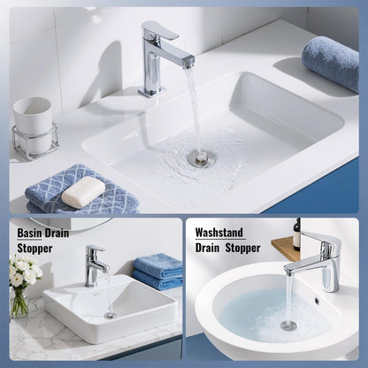 5-in-1 Bathroom Sink Stopper, 2 Pc Pop-Up Sink Drain Strainer with Removable Bascket, Anti-Clog Strainer, Odor Blocking & One-Way Flow Design, Brass & Stainless Steel All Metal Made, Fit 1.1"–2.36"
