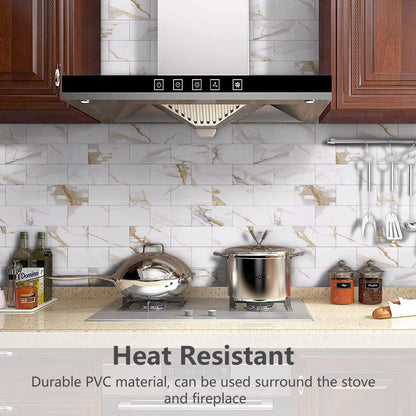 STICKGOO 100-Pieces Peel and Stick Backsplash, 3" x 6" PVC Wall Tile, Marble White Stick on Backsplash for Kitchen/Bathroom/Fireplace