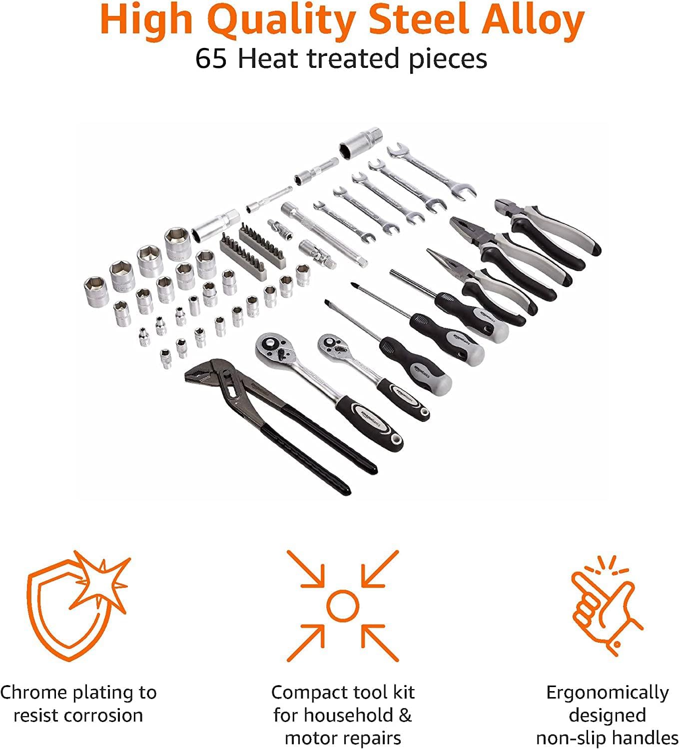 Amazon Basics 173-Piece General Household Hand Tool Set with Storage Case, Portable Tool Kit for Home Maintenance and Everyday Repairs