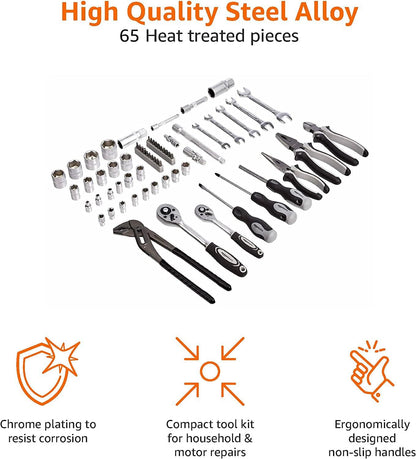 Amazon Basics 173-Piece General Household Hand Tool Set with Storage Case, Portable Tool Kit for Home Maintenance and Everyday Repairs