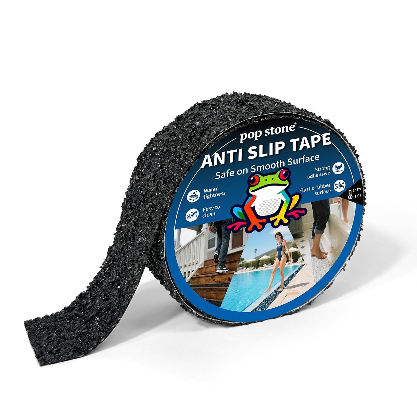 Waterproof Anti-Slip Traction Tape | 2" x16.5 FT | Heavy-Duty EPDM Rubber, Strong Grip & Barefoot Gentle | Indoor & Outdoor Solution: Poolside, Bath, Ramps, Stairs, Board Steps