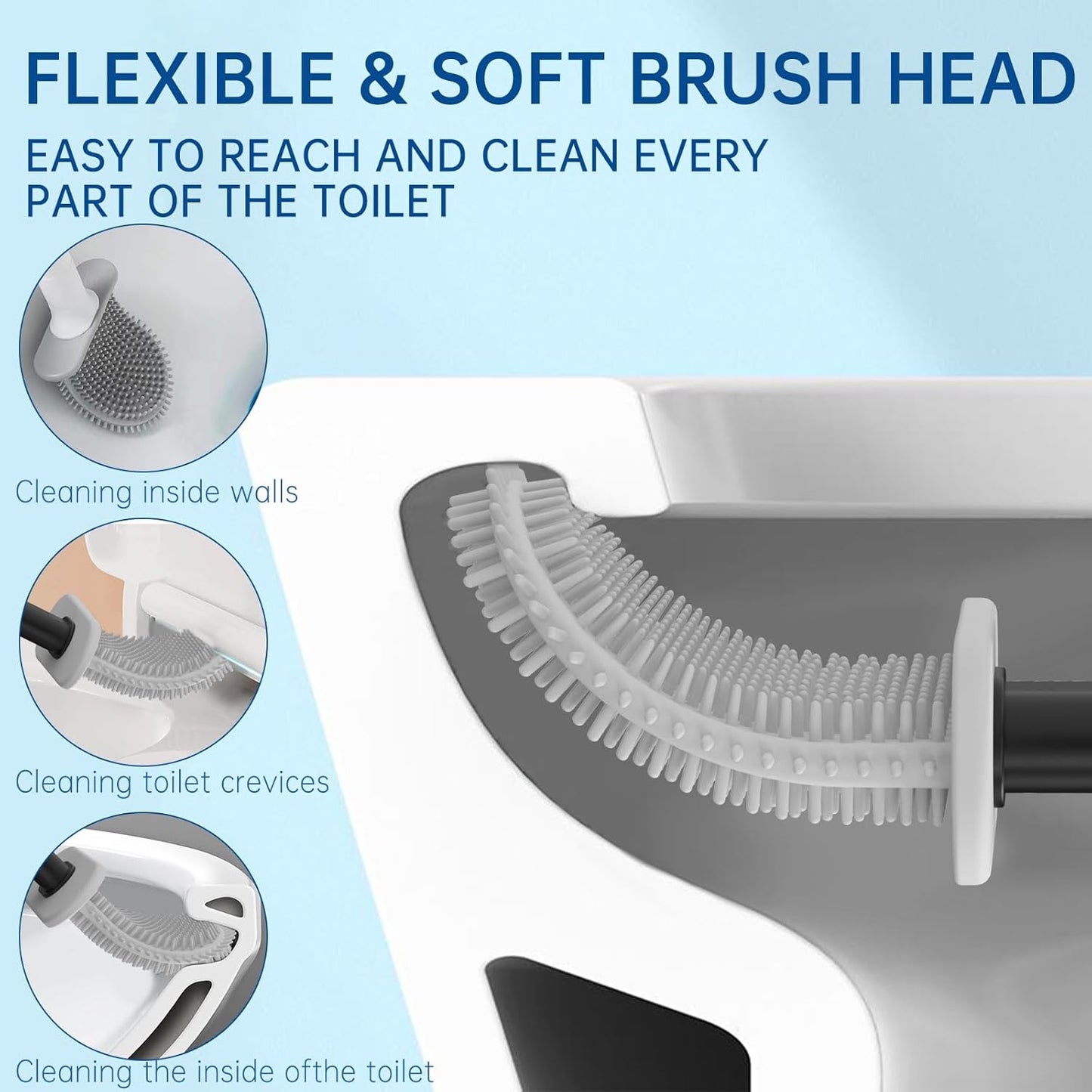 TEITEAI RV Toilet Bowl Brush - Silicone Bristles, Gentle on Toilets | Wall-Mounted for RVs, Trailers, Campers | Anti-Roll, Anti-Drip Design for Travel-Friendly Convenience